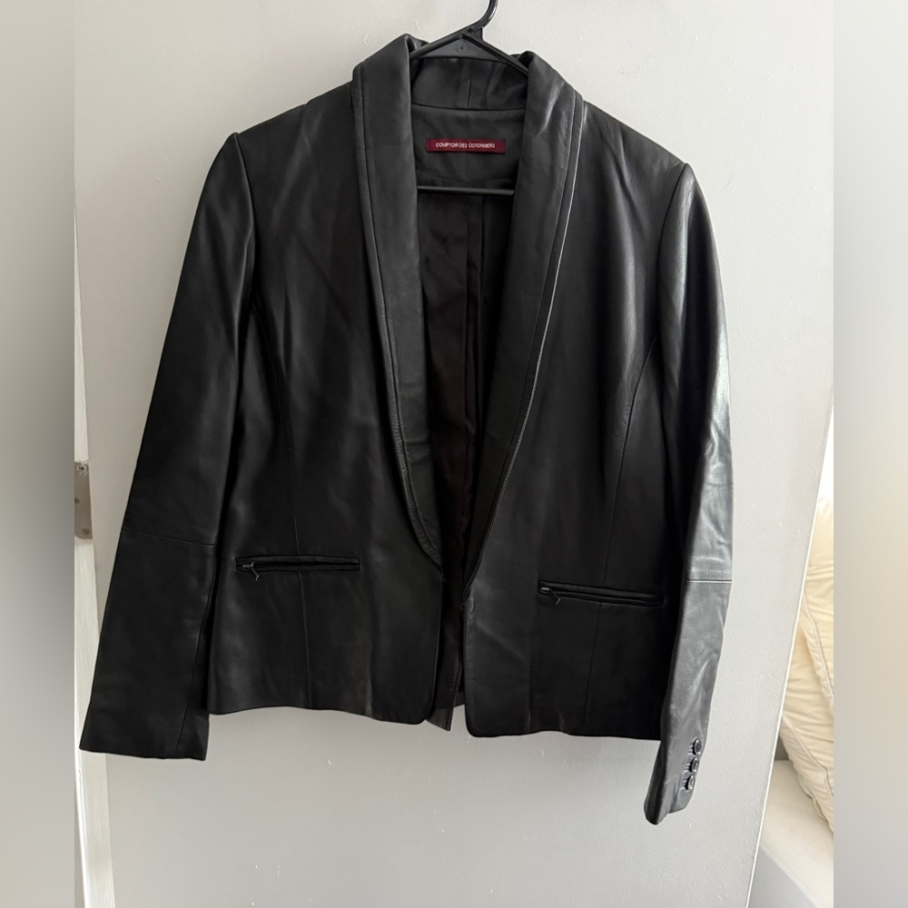 Comptoir des Cotonniers Black Leather Blazer – Size L (FR 42 / EU XL)